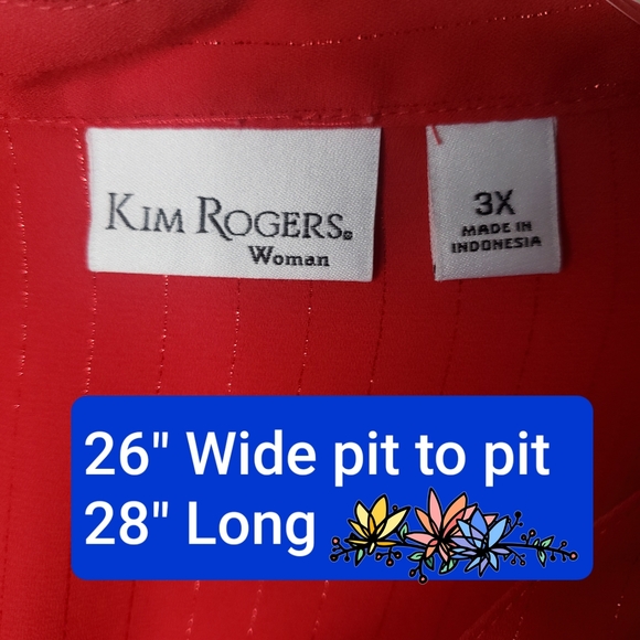 Kim Rogers Woman Red Chiffon Blouse Roll Tab Sleeves Plus Size 3X - Picture 5 of 13